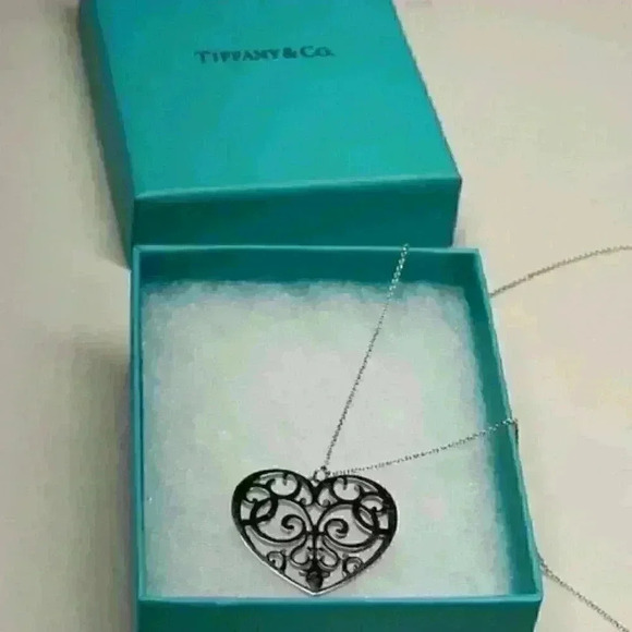 ⛓️‍💥 30" Tiffany Large Enchant Heart Filigree Pendant Necklace SS 925 + COA - Picture 2 of 9